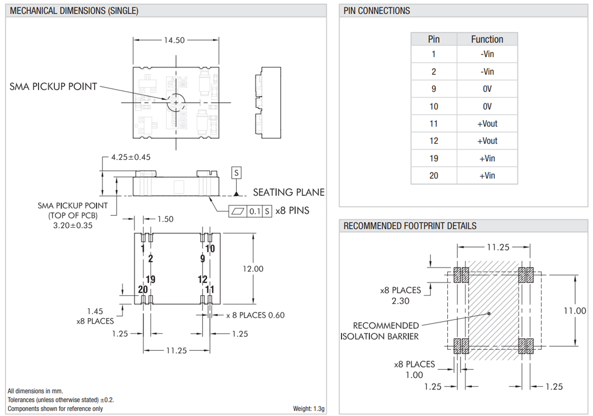 Plan mécanique - Murata Power Solutions Convertisseurs CC-CC MGN1